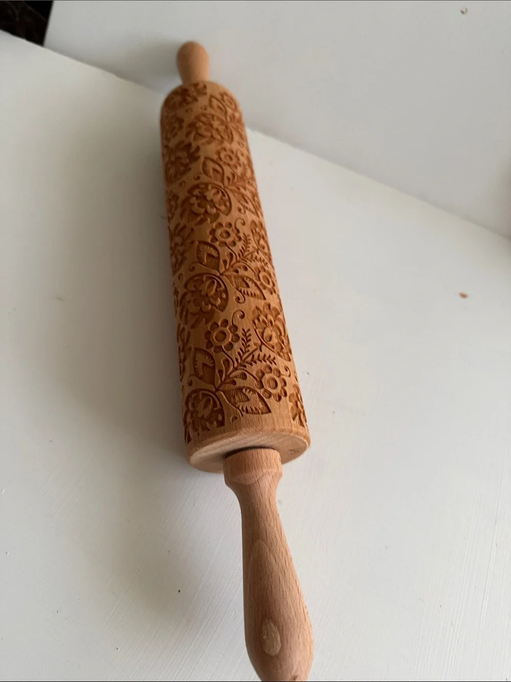 Folk Floral Rolling Pin, Large, 43 cm, Rolling Pin, Embossing Pattern Beetchwood